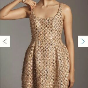 Gold Anthro/Maeve Tweed Shimmer Dress